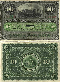 Куба 10 песо 1896 Испанская Администрация Pick 49 с бумага 6299-27-3-1