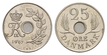 Дания 25 эре 1967 C; S, Фредерик IX (1947-1972) KM 855 медно-никель 3459-915