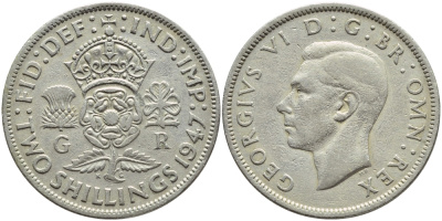 Великобритания 2 шиллинга (флорин) 1947 Георг VI (1936-1952) KM 865, Spink 4102 медно-никель 4394-1031