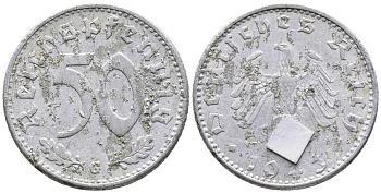 ГЕРМАНИЯ 50 РЕЙХСПФЕННИГОВ 1943 G KM 96, J. 372 алюминий 24-926