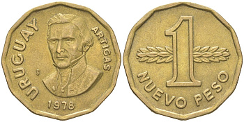 Уругвай 1 новый песо 1978 KM 69 алюминиевая бронза 4364-432