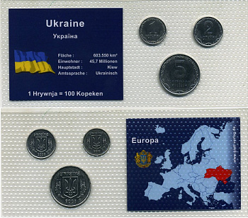 УКРАИНА НАБОР ИЗ 3 МОНЕТ 2008-2010 ЗАПАЙКА KM 6, 4b, 7 UNC 7-4-37