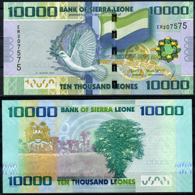 Сьерра-Леоне 10000 леоне 2015 голубь, флаг Pick 33 c  бумага  UNC (пресс) 448-81-3