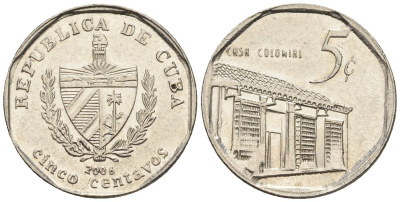 Куба 5 сентаво 2006 KM 575.2, Schoen 713, JMA MC19 сталь плакированная никелем 4115-958