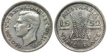 Австралия 3 пенса 1952 m, Георг VI (1937-1952), без букв KM 44 серебро 71-362