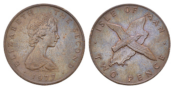 Остров Мэн 2 пенса 1977 KM 34 бронза 4678-923