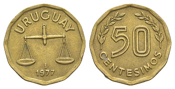 Уругвай 50 сентесимо 1977 KM 68 алюминиевая бронза 4637-724