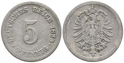 ГЕРМАНИЯ 5 ПФЕННИГОВ 1888 G, СТАРОГЕРБОВКА KM 3, J. 3 медно-никель 39-421