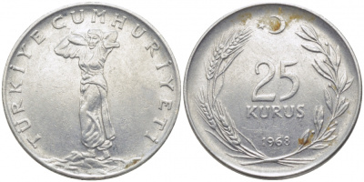 ТУРЦИЯ 25 КУРУШЕЙ 1968 KM 892.3 сталь 3856-833