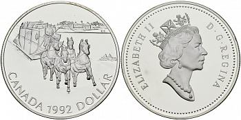 Канада 1 доллар 1992 зимний дилижанс КМ 210 серебро PROOF 1087-1-64