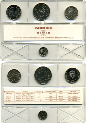 Швеция набор из 4 монет 1989 Карл XVI Густав (1973- ) официальный набор монетного двора UNC 2-4-1-10