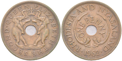 Родезия и Ньясаленд 1 пенни 1962 KM 2 бронза 4141-532