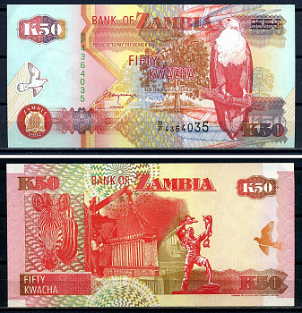 Замбия 50 квача 1992 Pick 37 b бумага UNC (ПРЕСС) 7552-34-3-2