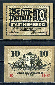 Кемберг (Пруссия, Саксония) 10 пфеннигов 1918 бумага UNC (пресс) 7555-42-2-2