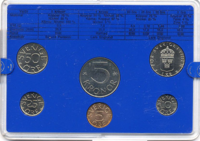 Швеция набор монетного двора из 6 монет 1981 в пластике, Карл XVI Густав (1973- ) KM MS19 UNC 7-5-7-193