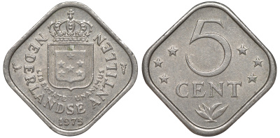 Нидерландские Антилы 5 центов 1975 Юлиана (1948-1980) KM 13 медно-никель 4610-951