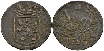 Нидерландская Ост-Индия 1 дуит 1750 KM 70 медь 4143-1146