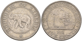 Либерия 5 центов 1961 KM 14 медно-никель 4588-426