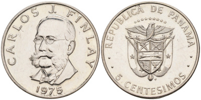 Панама 5 сентесимо 1975 Карлос Хуан Финлей KM 35.1 медь плакированная медно-никелем 4588-915