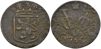 Нидерландская Ост-Индия 1 дуит 1750 KM 70 медь 4143-1146