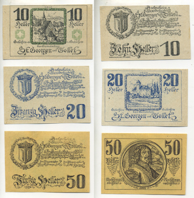 Австрия набор из 3 банкнот 1921 30 июня 1921, нотгельд, 10, 20, 50 геллеров, ST. GEORGEN and SOLLEF   бумага  aUNC  7555-3-3-2