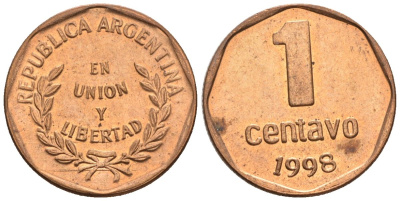 Аргентина 1 сентаво 1998 KM 113a, CJ 1.4, Schon 108a бронза aUNC4609-1232