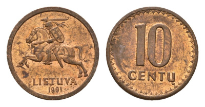 Литва 10 центов (сентов) 1991 год-тип KM 88 бронза aUNC 4651-364