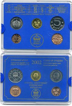 Швеция набор из 5 монет 2002 Карл XVI Густав (1973- ), в оригинальной пластиковой упаковке UNC 1-6-2-24