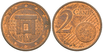 Мальта 2 евроцента 2008 F KM 126 сталь плакированная медью 4548-222