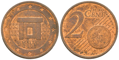 Мальта 2 евроцента 2008 F KM 126 сталь плакированная медью 4548-222