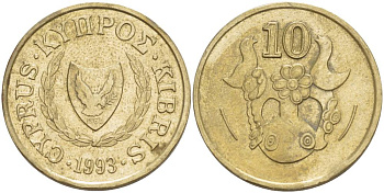 КИПР 10 ЦЕНТОВ 1993 ПТИЧКИ НА ВАЗЕ KM 56.3 никель латунь 4526-1215