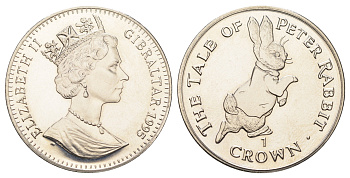 Гибралтар 1 крона 1995 Кролик Питер KM 327 медно-никель BU 1524-1922