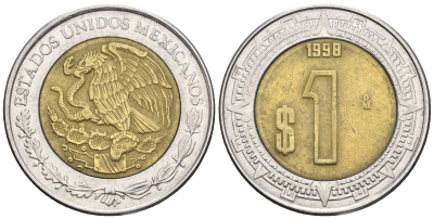 Мексика 1 песо 1998 KM 603 биметалл 87-726