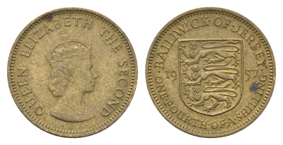 Джерси 1/4 шиллинга 1957 Елизавета II (1952-2022) KM 22 никель латунь 4687-749