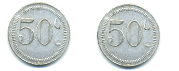 ФРАНЦИЯ 50 САНТИМОВ НАЧАЛО XX ВЕКА d 24 мм, вес около 1,0 гр., платежный жетон алюминий 89-752