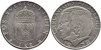 Швеция 1 крона 1979 Карл XVI Густав (1973- ) KM 852 медь плакированная медно-никелем 4397-915