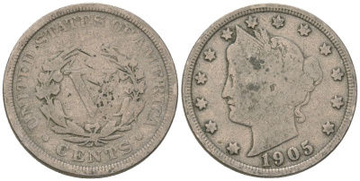 США 5 центов 1905 голова свободы KM 112 медно-никель 3336-137