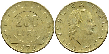 Италия 200 лир 1978 R, шестерня KM 105 алюминиевая бронза 4395-541