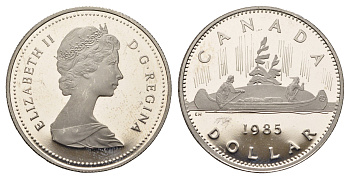 Канада 1 доллар 1985 Елизавета II (1952-2022), каноэ KM 120.1 никель PROOF 413-4915
