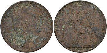 Великобритания 1 пенни 1906 Эдуард VII (1901-1910) KM 794.2, Sp 3990 бронза 4144-736