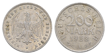 Германия 200 марок 1923 A KM 35, J. 304, Weege 22 алюминий 4638-946