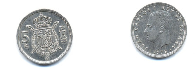 ИСПАНИЯ 5 ПЕСЕТ 1980 KM 807 медно-никель 54-1814