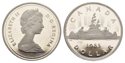 Канада 1 доллар 1985 Елизавета II (1952-2022), каноэ KM 120.1 никель PROOF 413-4915