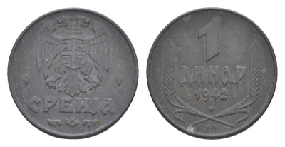 Сербия 1 динар 1942 KM 31 цинк 4644-934