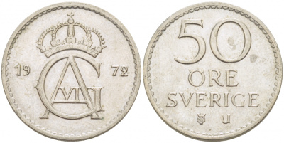 Швеция 50 эре 1972 Густав VI Адольф (1950-1973) KM 837 медно-никель 3718-621
