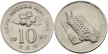Малайзия 10 сенов 1997 цветок KM 51 медно-никель 4383-461