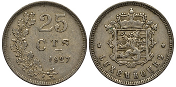 ЛЮКСЕМБУРГ 25 САНТИМОВ 1927 ВЕЛИКАЯ ГЕРЦОГИНЯ ШАРЛОТТА (1919-1964) KM 37 медно-никель 4538-823