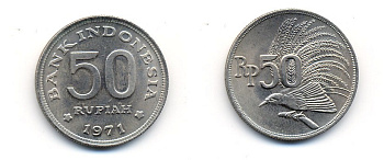 Индонезия 50 рупий 1971 райская птица KM 35 медно-никель 23-1436
