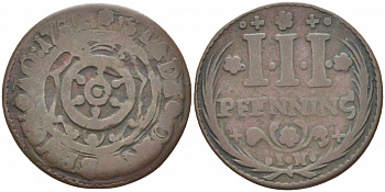 Оснабрюк 3 пфеннига 1752 Kennepohl 487 медь 175-1056