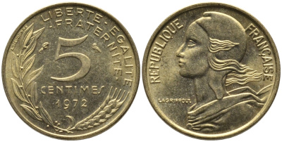 ФРАНЦИЯ 5 САНТИМОВ 1972 ТИП MARIANNE KM 933 медь алюминий никель 99-1115